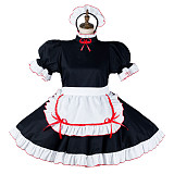 Fondcosplay Lockable Black Cotton French Sissy Maid Crossdressing Dress with White Apron [G2154]
