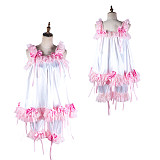 Handmade Sissy Satin Bloomers Set – White & Pink Satin Lingerie with Lace and Bows [G2055]