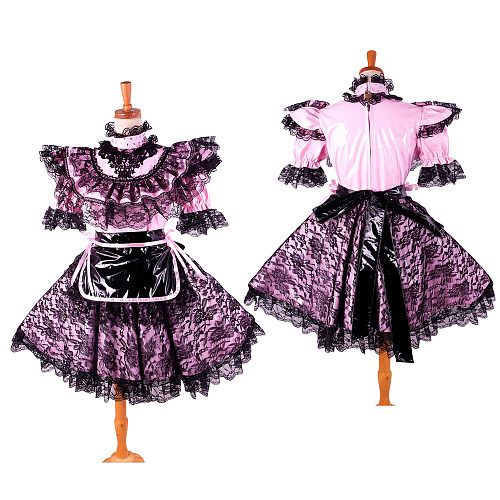 Handmade Sissy Maid Dress – Lockable Pink & Black Thin PVC French Maid Costume [G2116]
