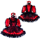 Fondcosplay Lockable Red Satin & Black Lace Sissy Maid Crossdressing Dress [G2131]