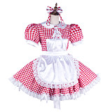 Lockable Handmade Red Gingham Cotton Sissy Maid Dress – Crossdressing Outfit [G2128]