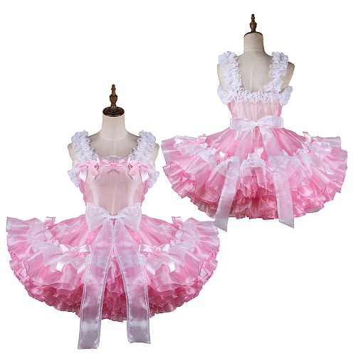 Fondcosplay Handmade Pink Organza Sissy Maid Crossdressing Dress [G2129]