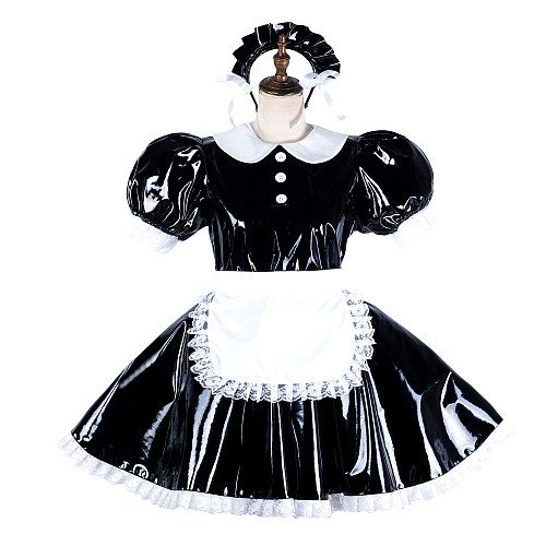 Handmade Lockable Heavy PVC Sissy Maid Dress – Black & White French Maid Outfit [G2125]
