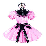 Handmade Sissy Maid Dress – Lockable Pink & Black PVC French Maid Costume [G2042]