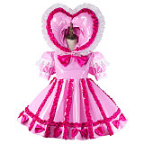 Fondcosplay Lockable Pink Thin PVC Sissy Maid Crossdressing Dress with Heart Hood [G2161]