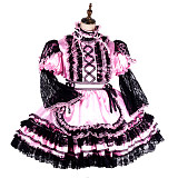 Fondcosplay Lockable Pink Satin & Black Lace Sissy Maid Crossdressing Dress [G2130]