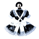 Lockable Handmade Black & White Thin PVC Sissy Maid Dress – Shiny Crossdressing Outfit [G2127]