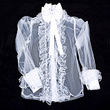 Handmade Sissy Lockable Blouse and Skirt Set – White Organza & Satin Top with Black Skirt [G2064]