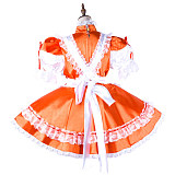 Handmade Sissy Maid Dress – Lockable Orange Satin French Maid Costume [G2038]