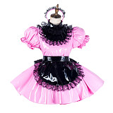 Handmade Sissy Maid Dress – Lockable Pink & Black PVC French Maid Costume [G2042]