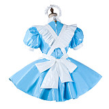 Handmade Sissy Maid Dress – Lockable Blue & White PVC French Maid Costume [G2065]