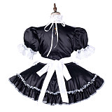 Handmade Sissy Maid Dress – Lockable Black & White Satin French Maid Costume [G2117]
