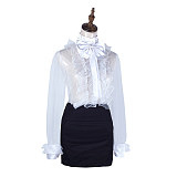 Handmade Sissy Lockable Blouse and Skirt Set – White Organza & Satin Top with Black Skirt [G2064]