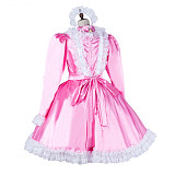 Handmade Sissy Maid Dress – Lockable Pink & White Satin French Maid Costume [G2051]