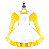 Fondcosplay Lockable Yellow Thin PVC Sissy Maid Crossdressing Dress with White Apron [G2144]