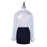 Handmade Sissy Lockable Blouse and Skirt Set – White Organza & Satin Top with Black Skirt [G2064]