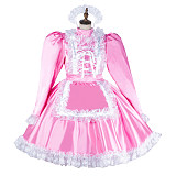 Handmade Sissy Maid Dress – Lockable Pink & White Satin French Maid Costume [G2051]