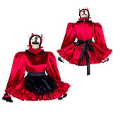 Lockable Red Satin Sissy Maid Dress with Black Apron [G2034]