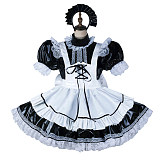 Lockable Handmade Black & White Thin PVC Sissy Maid Dress – Shiny Crossdressing Outfit [G2127]