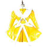 Fondcosplay Lockable Yellow Thin PVC Sissy Maid Crossdressing Dress with White Apron [G2144]