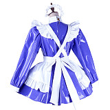Handmade Sissy Maid Dress – Lockable Blue & White Heavy PVC French Maid Costume [G2049]