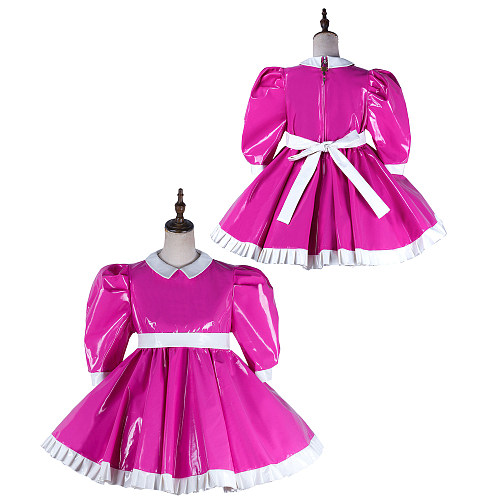 Fondcosplay Lockable Pink Heavy PVC Sissy Maid Crossdressing Dress with White Trim [G2160]
