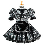 Handmade Sissy Maid Dress – Lockable Silver & Black Heavy PVC French Maid Costume [G2066]