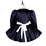 Fondcosplay Lockable Black Satin French Sissy Maid Crossdressing Dress with White Apron [G2136]