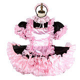 Handmade Sissy Maid Dress – Lockable Black & Pink Satin French Maid Costume with Optional Petticoat [G2045]