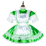 Handmade Sissy Maid Dress – Lockable Green Satin French Maid Costume [G2040]