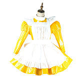 Fondcosplay Lockable Yellow Thin PVC Sissy Maid Crossdressing Dress with White Apron [G2144]