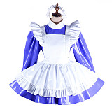 Handmade Sissy Maid Dress – Lockable Blue & White Heavy PVC French Maid Costume [G2049]