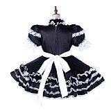 Handmade Sissy Maid Dress – Lockable Black & White Satin French Maid Costume [G2123]