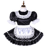 Handmade Sissy Maid Dress – Lockable Black & White Satin French Maid Costume [G2117]