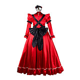Fondcosplay Lockable Red Satin Long Sissy Maid Crossdressing Dress with Black Apron [G2156]