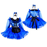 Lockable Sissy Maid Dress for Crossdressing – Royal Blue Satin & Organza with Black Apron [G2035]