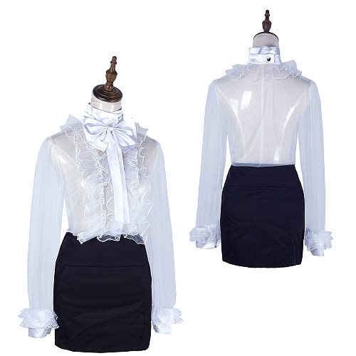 Handmade Sissy Lockable Blouse and Skirt Set – White Organza & Satin Top with Black Skirt [G2064]