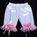 Handmade Sissy Satin Bloomers Set – White & Pink Satin Lingerie with Lace and Bows [G2055]