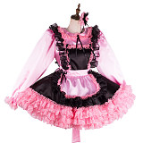 Handmade Sissy Maid Dress – Lockable Black & Pink Satin French Maid Costume with Optional Panties [G2121]