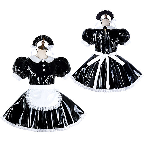 Handmade Lockable Heavy PVC Sissy Maid Dress – Black & White French Maid Outfit [G2125]