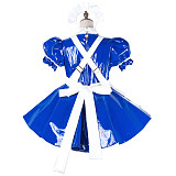 Fondcosplay Lockable Heavy PVC Blue Sissy Maid Crossdressing Dress with White Apron [G2140]