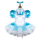 Handmade Sissy Maid Dress – Lockable Blue & White Satin French Maid Costume [G2118]