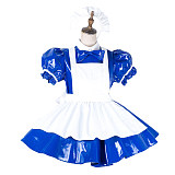 Fondcosplay Lockable Heavy PVC Blue Sissy Maid Crossdressing Dress with White Apron [G2140]