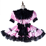 Handmade Sissy Maid Dress – Lockable Pink Satin with Black Lace & White Bows [G2124]