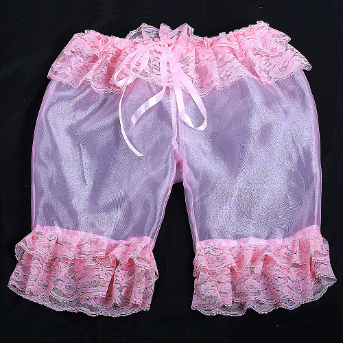 Handmade Sissy Organza Bloomers – Sheer Pink Organza Frilly Pantaloons with Lace [G2059]