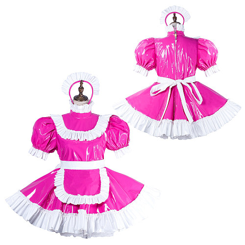 fondcosplay Lockable Thin PVC Pink and White Sissy Maid Crossdressing Dress with Apron [G2185]