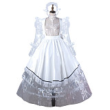 fondcosplay Lockable Clear PVC Long Sissy Maid Crossdressing Dress with White Apron and Headpiece [G2205]