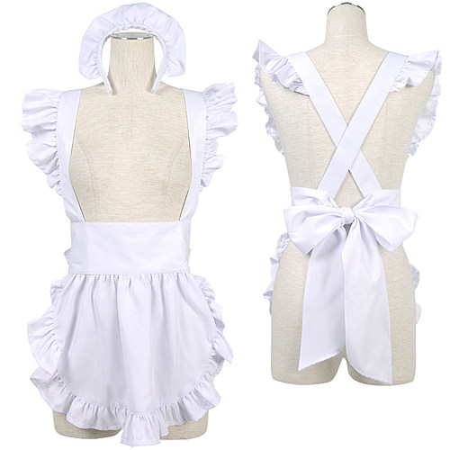 fondcosplay Cotton White Sissy Maid Crossdressing Apron with Ruffles and Headpiece [G2188]