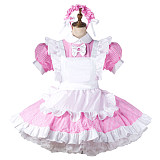 fondcosplay Lockable Cotton Pink Gingham Sissy Maid Crossdressing Dress with Apron and Headpiece [G2207]