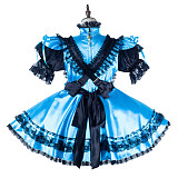 fondcosplay Lockable Satin Sissy Maid Crossdressing Dress with Lace and Apron [G2181]